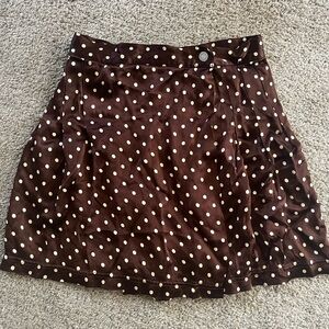 Betsey Johnson Brown Cream Polka Dot Pleated Wrap Skirt